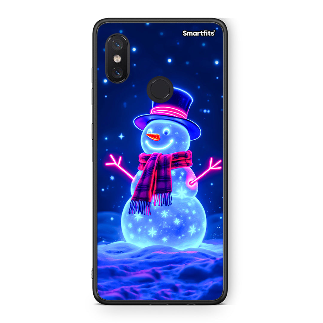 Xiaomi Mi 8 Christmas Neon Snowman θήκη από τη Smartfits με σχέδιο στο πίσω μέρος και μαύρο περίβλημα | Smartphone case with colorful back and black bezels by Smartfits