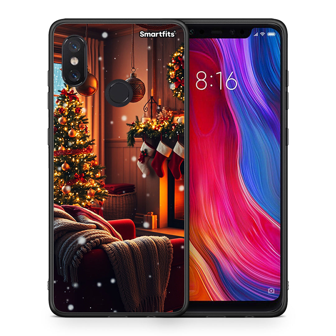 Θήκη Xiaomi Mi 8 Home For Christmas από τη Smartfits με σχέδιο στο πίσω μέρος και μαύρο περίβλημα | Xiaomi Mi 8 Home For Christmas case with colorful back and black bezels