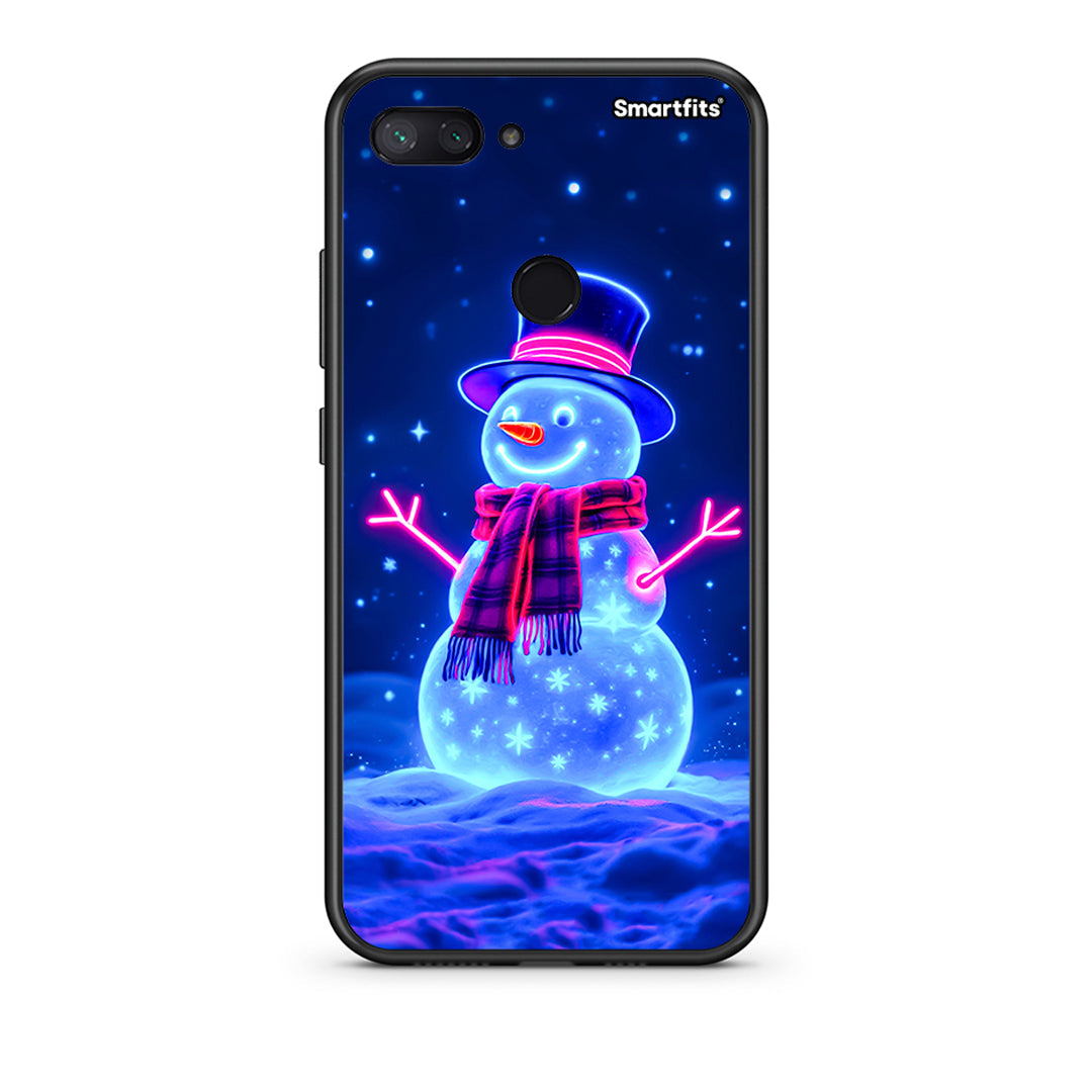 Xiaomi Mi 8 Lite Christmas Neon Snowman θήκη από τη Smartfits με σχέδιο στο πίσω μέρος και μαύρο περίβλημα | Smartphone case with colorful back and black bezels by Smartfits