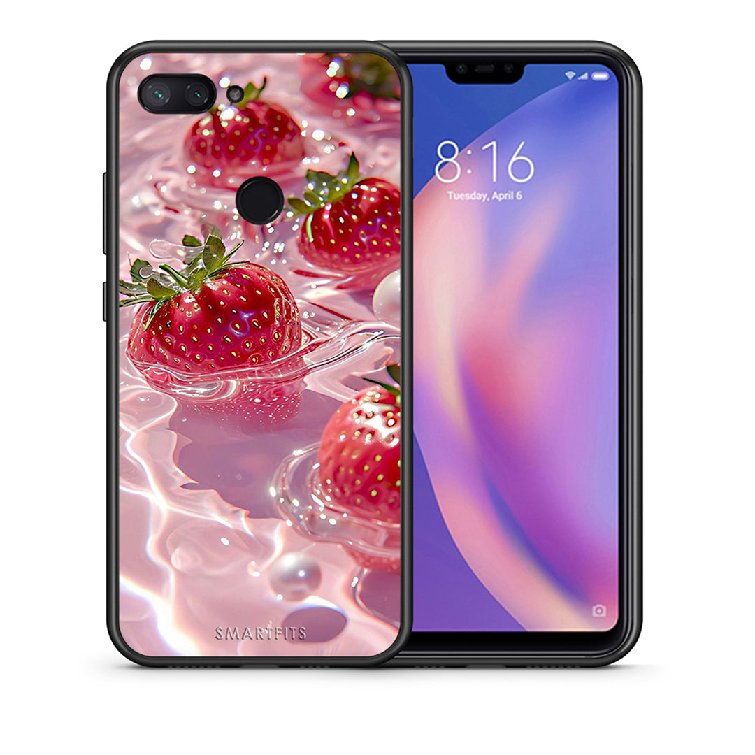 Θήκη Xiaomi Mi 8 Lite Juicy Strawberries από τη Smartfits με σχέδιο στο πίσω μέρος και μαύρο περίβλημα | Xiaomi Mi 8 Lite Juicy Strawberries case with colorful back and black bezels