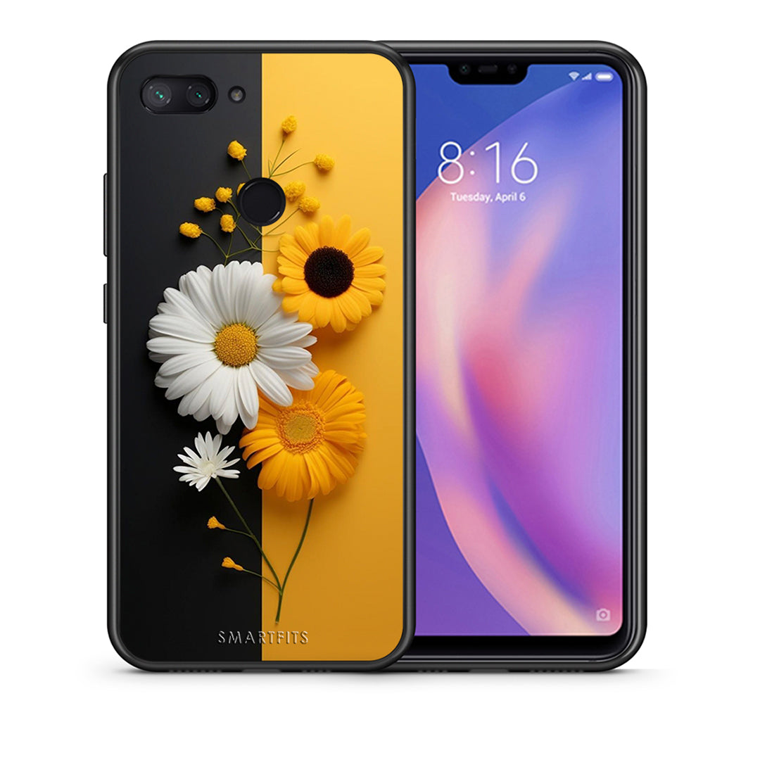 Θήκη Xiaomi Mi 8 Lite Yellow Daisies από τη Smartfits με σχέδιο στο πίσω μέρος και μαύρο περίβλημα | Xiaomi Mi 8 Lite Yellow Daisies case with colorful back and black bezels