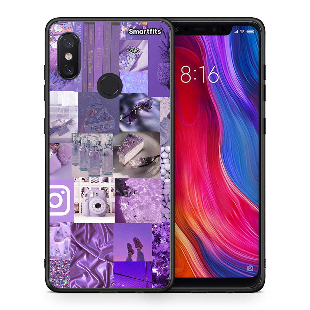 Θήκη Xiaomi Mi 8 Purple Aesthetic Collage από τη Smartfits με σχέδιο στο πίσω μέρος και μαύρο περίβλημα | Xiaomi Mi 8 Purple Aesthetic Collage case with colorful back and black bezels