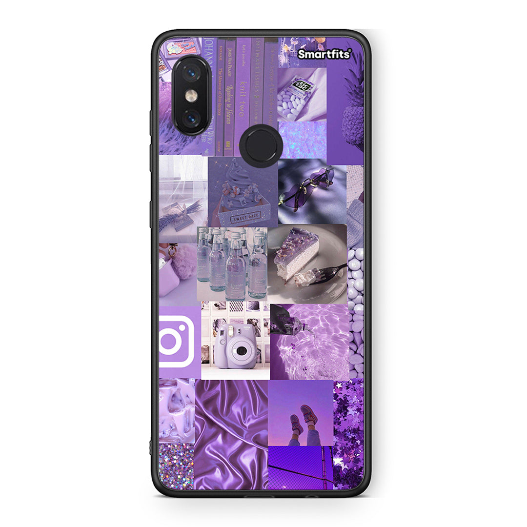 Xiaomi Mi 8 Purple Aesthetic Collage θήκη από τη Smartfits με σχέδιο στο πίσω μέρος και μαύρο περίβλημα | Smartphone case with colorful back and black bezels by Smartfits