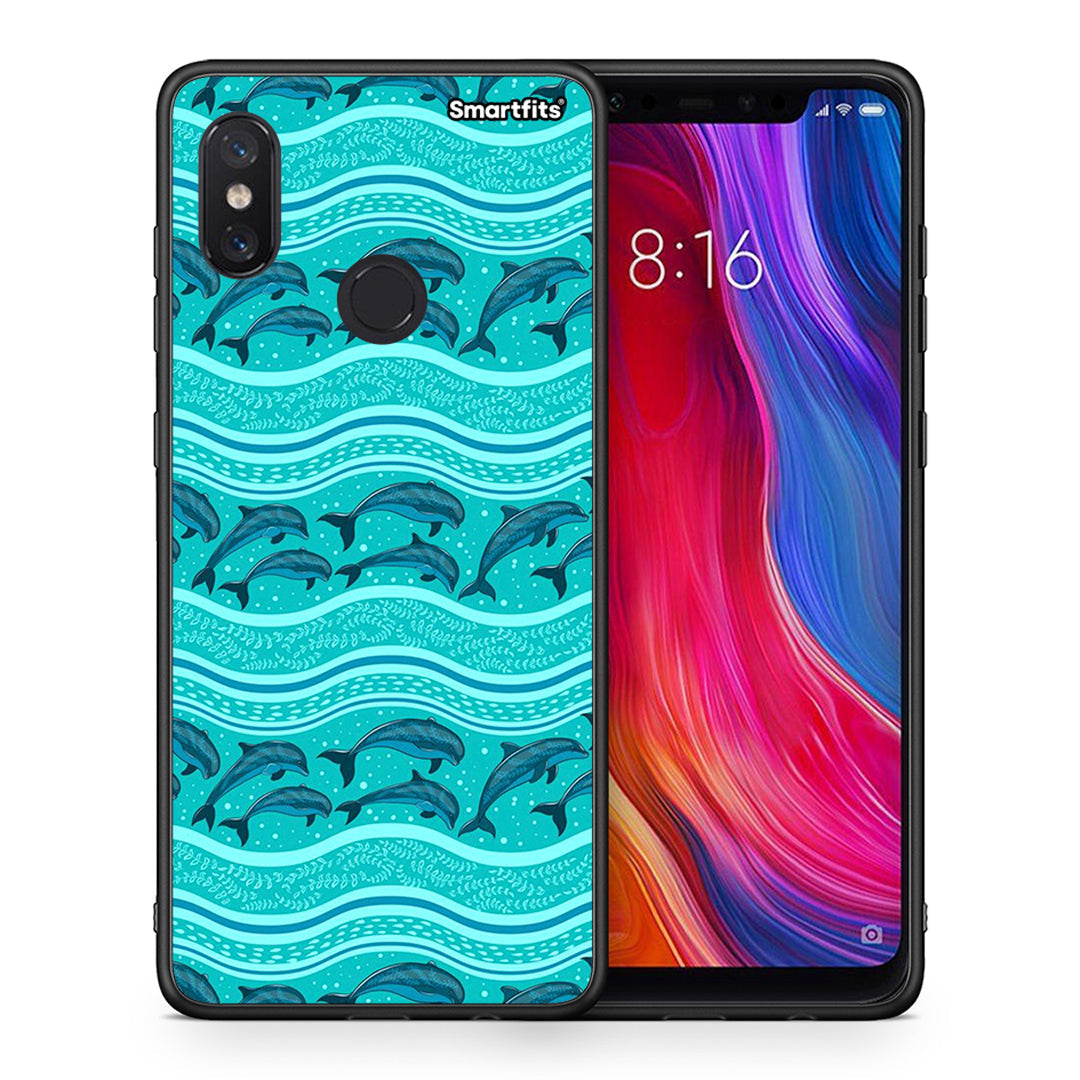 Θήκη Xiaomi Mi 8 Swimming Dolphins από τη Smartfits με σχέδιο στο πίσω μέρος και μαύρο περίβλημα | Xiaomi Mi 8 Swimming Dolphins case with colorful back and black bezels