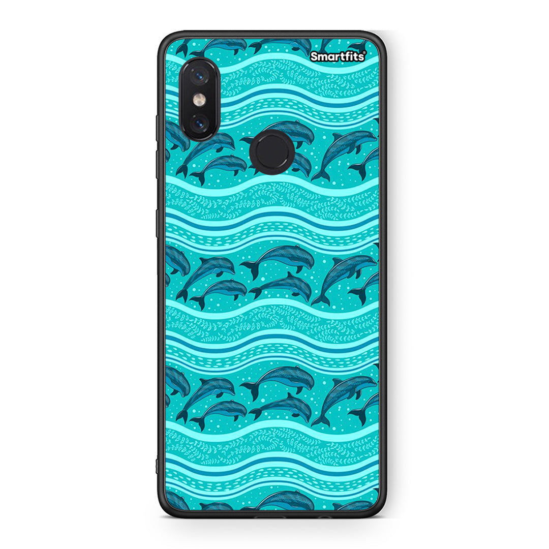 Xiaomi Mi 8 Swimming Dolphins θήκη από τη Smartfits με σχέδιο στο πίσω μέρος και μαύρο περίβλημα | Smartphone case with colorful back and black bezels by Smartfits