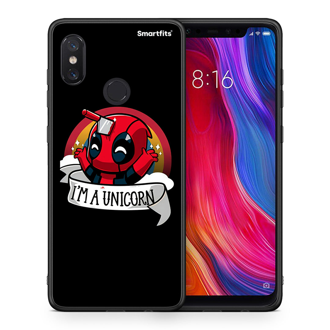 Θήκη Xiaomi Mi 8 Unicorn Deadpool από τη Smartfits με σχέδιο στο πίσω μέρος και μαύρο περίβλημα | Xiaomi Mi 8 Unicorn Deadpool case with colorful back and black bezels