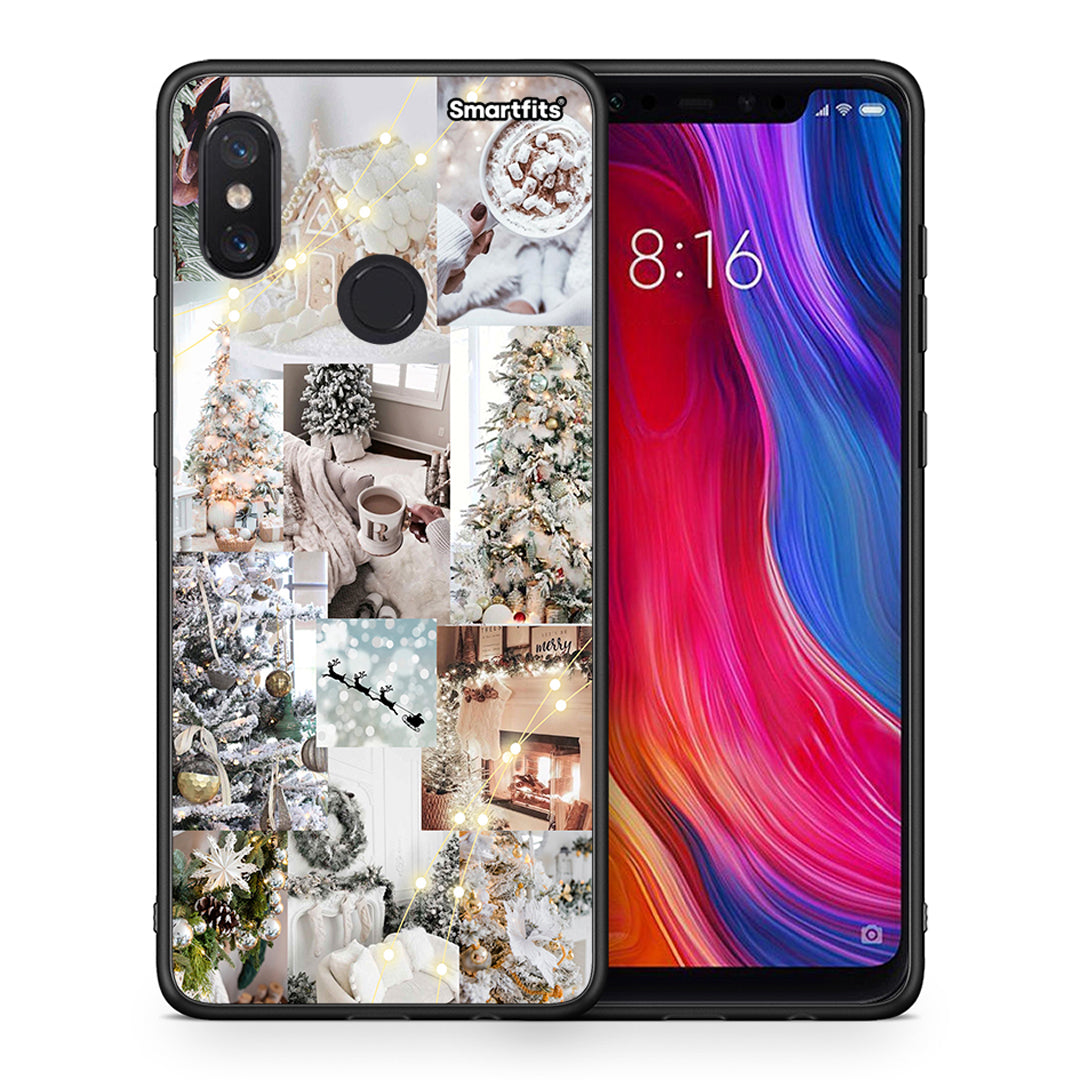 Θήκη Xiaomi Mi 8 White Christmas από τη Smartfits με σχέδιο στο πίσω μέρος και μαύρο περίβλημα | Xiaomi Mi 8 White Christmas case with colorful back and black bezels