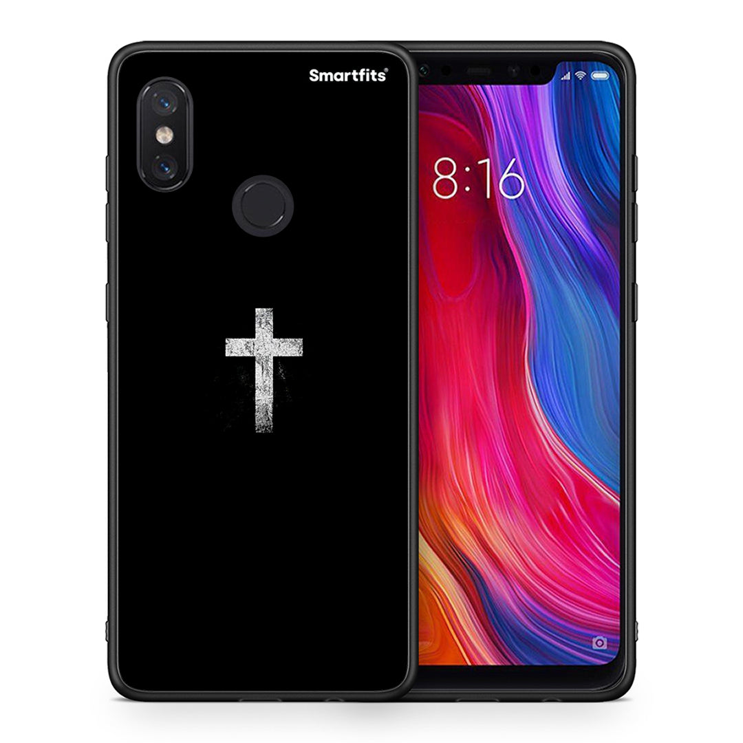 Θήκη Xiaomi Mi 8 White Cross από τη Smartfits με σχέδιο στο πίσω μέρος και μαύρο περίβλημα | Xiaomi Mi 8 White Cross case with colorful back and black bezels