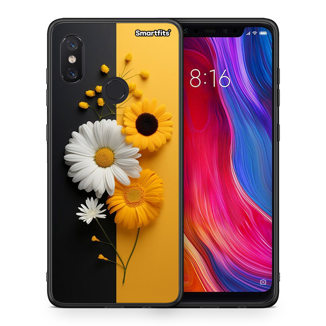 Θήκη Xiaomi Mi 8 Yellow Daisies από τη Smartfits με σχέδιο στο πίσω μέρος και μαύρο περίβλημα | Xiaomi Mi 8 Yellow Daisies case with colorful back and black bezels