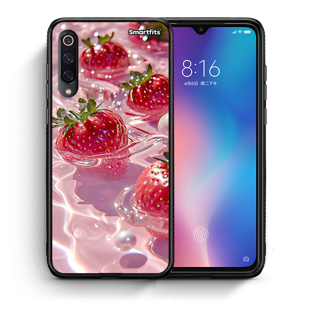 Θήκη Xiaomi Mi 9 Juicy Strawberries από τη Smartfits με σχέδιο στο πίσω μέρος και μαύρο περίβλημα | Xiaomi Mi 9 Juicy Strawberries case with colorful back and black bezels