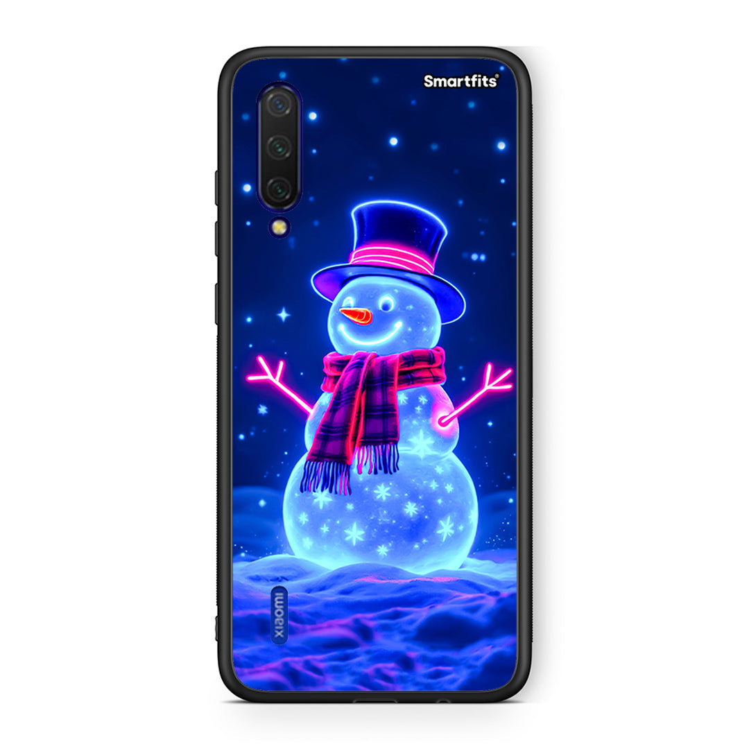 Xiaomi Mi 9 Lite Christmas Neon Snowman θήκη από τη Smartfits με σχέδιο στο πίσω μέρος και μαύρο περίβλημα | Smartphone case with colorful back and black bezels by Smartfits