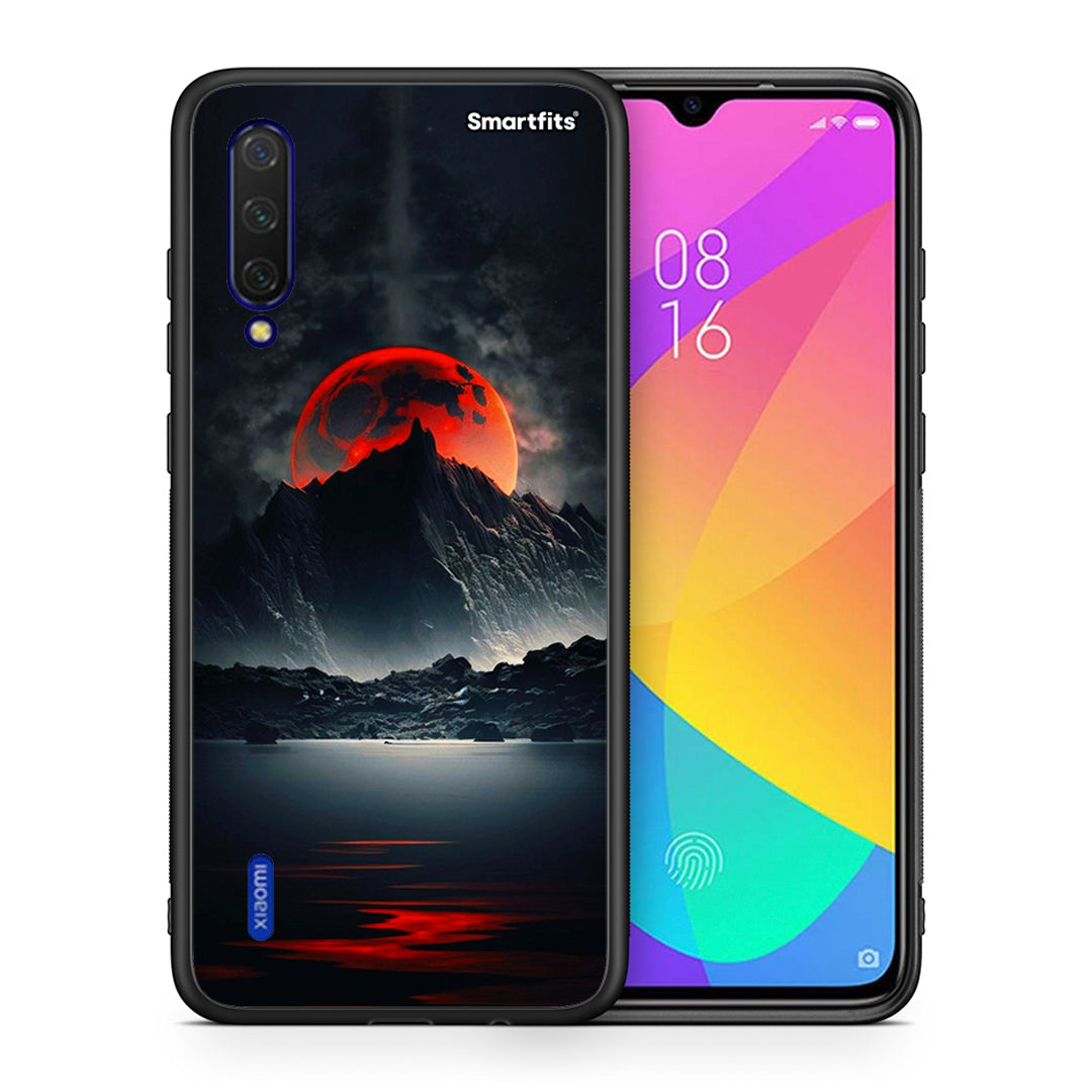 Θήκη Xiaomi Mi 9 Lite Red Full Moon από τη Smartfits με σχέδιο στο πίσω μέρος και μαύρο περίβλημα | Xiaomi Mi 9 Lite Red Full Moon case with colorful back and black bezels