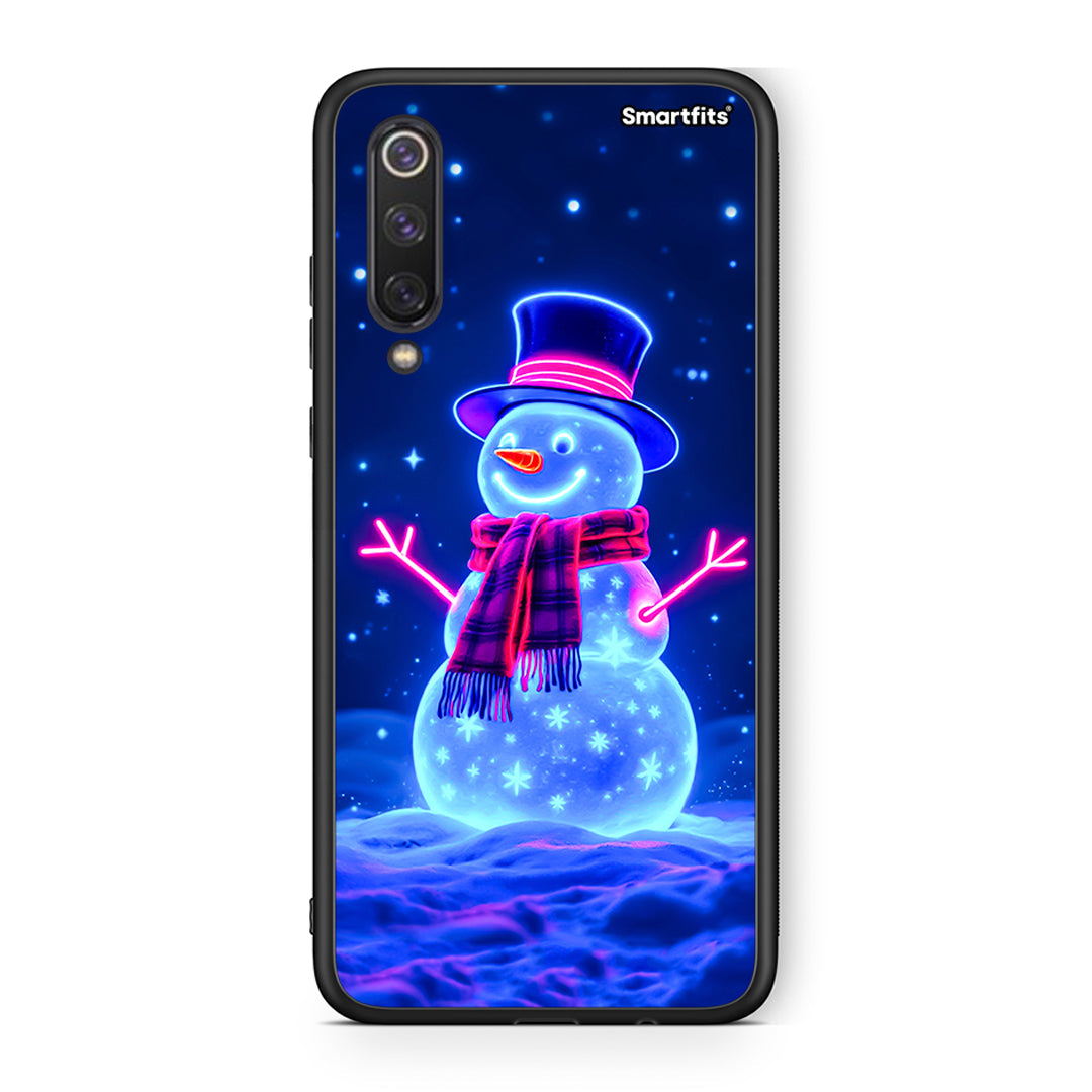 Xiaomi Mi 9 SE Christmas Neon Snowman θήκη από τη Smartfits με σχέδιο στο πίσω μέρος και μαύρο περίβλημα | Smartphone case with colorful back and black bezels by Smartfits