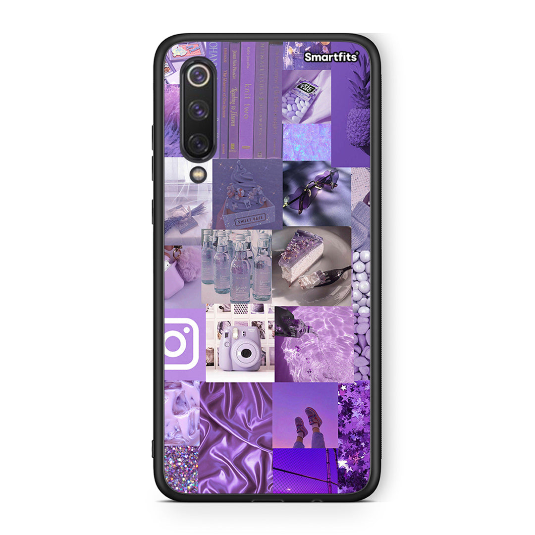 Xiaomi Mi 9 SE Purple Aesthetic Collage θήκη από τη Smartfits με σχέδιο στο πίσω μέρος και μαύρο περίβλημα | Smartphone case with colorful back and black bezels by Smartfits