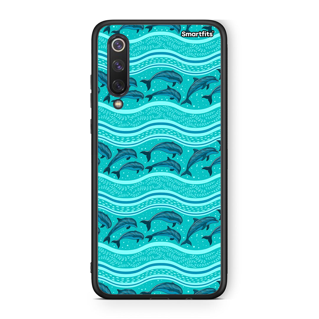 Xiaomi Mi 9 SE Swimming Dolphins θήκη από τη Smartfits με σχέδιο στο πίσω μέρος και μαύρο περίβλημα | Smartphone case with colorful back and black bezels by Smartfits
