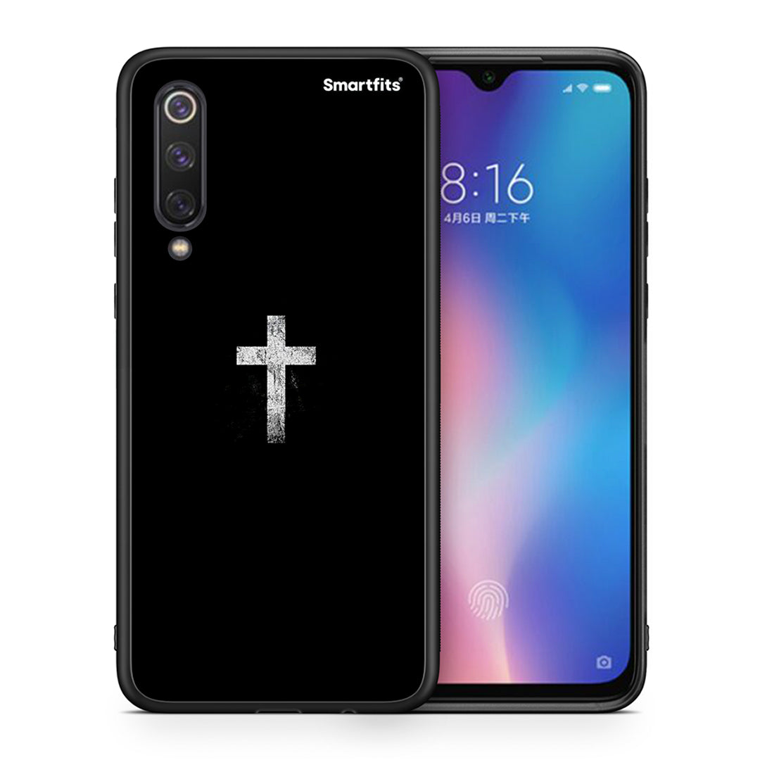 Θήκη Xiaomi Mi 9 SE White Cross από τη Smartfits με σχέδιο στο πίσω μέρος και μαύρο περίβλημα | Xiaomi Mi 9 SE White Cross case with colorful back and black bezels