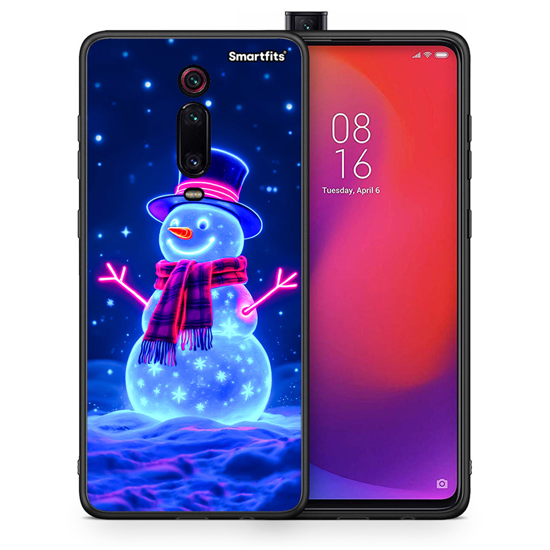 Θήκη Xiaomi Redmi K20/K20 Pro Christmas Neon Snowman από τη Smartfits με σχέδιο στο πίσω μέρος και μαύρο περίβλημα | Xiaomi Redmi K20/K20 Pro Christmas Neon Snowman case with colorful back and black bezels