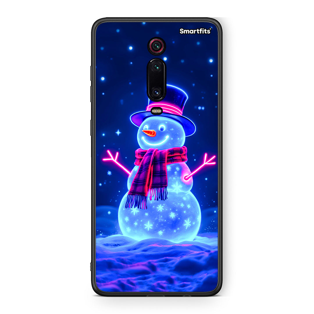 Xiaomi Mi 9T Christmas Neon Snowman θήκη από τη Smartfits με σχέδιο στο πίσω μέρος και μαύρο περίβλημα | Smartphone case with colorful back and black bezels by Smartfits