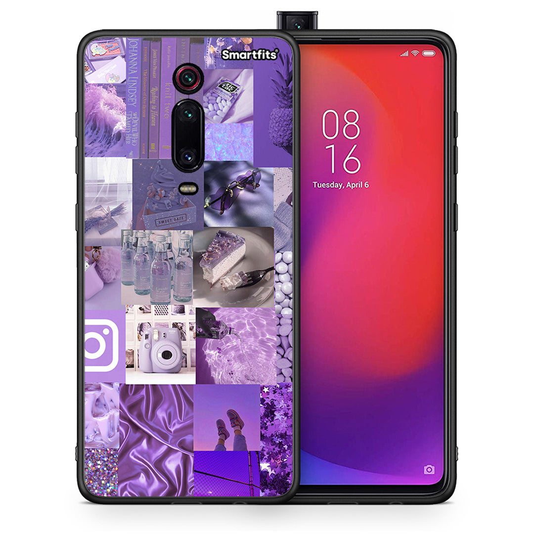 Θήκη Xiaomi Redmi K20/K20 Pro Purple Aesthetic Collage από τη Smartfits με σχέδιο στο πίσω μέρος και μαύρο περίβλημα | Xiaomi Redmi K20/K20 Pro Purple Aesthetic Collage case with colorful back and black bezels