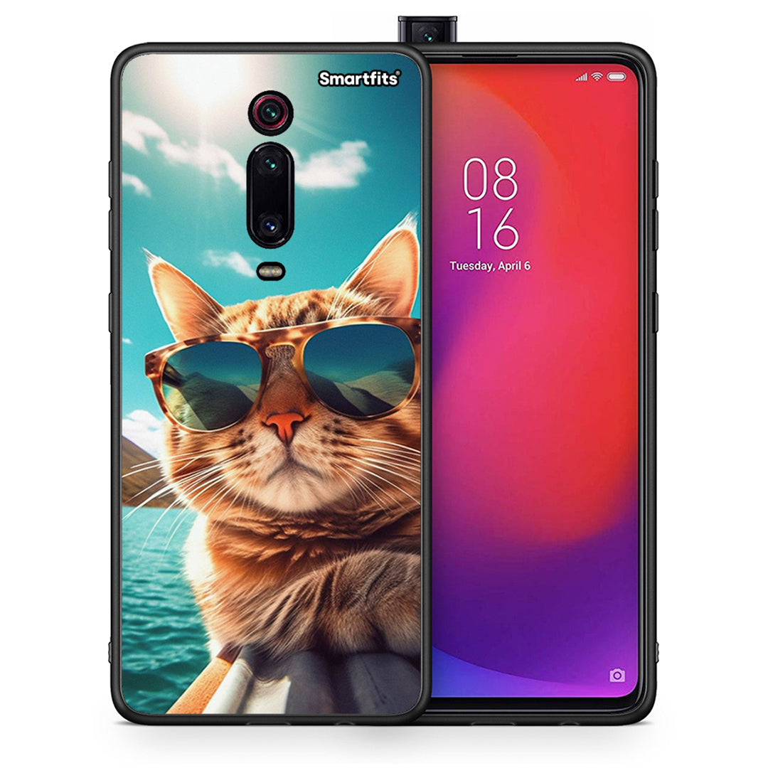 Θήκη Xiaomi Mi 9T Summer Cat από τη Smartfits με σχέδιο στο πίσω μέρος και μαύρο περίβλημα | Xiaomi Mi 9T Summer Cat case with colorful back and black bezels