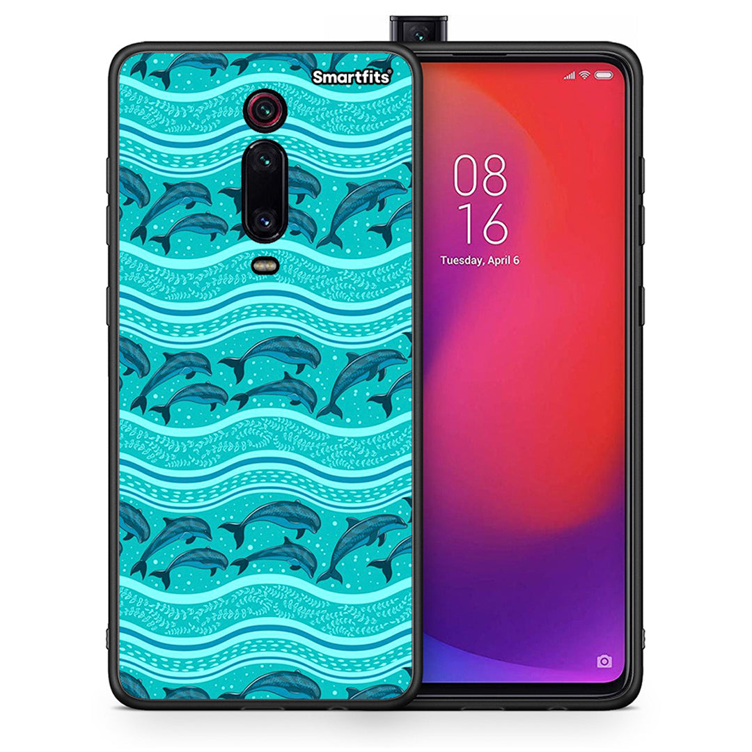 Θήκη Xiaomi Mi 9T Swimming Dolphins από τη Smartfits με σχέδιο στο πίσω μέρος και μαύρο περίβλημα | Xiaomi Mi 9T Swimming Dolphins case with colorful back and black bezels