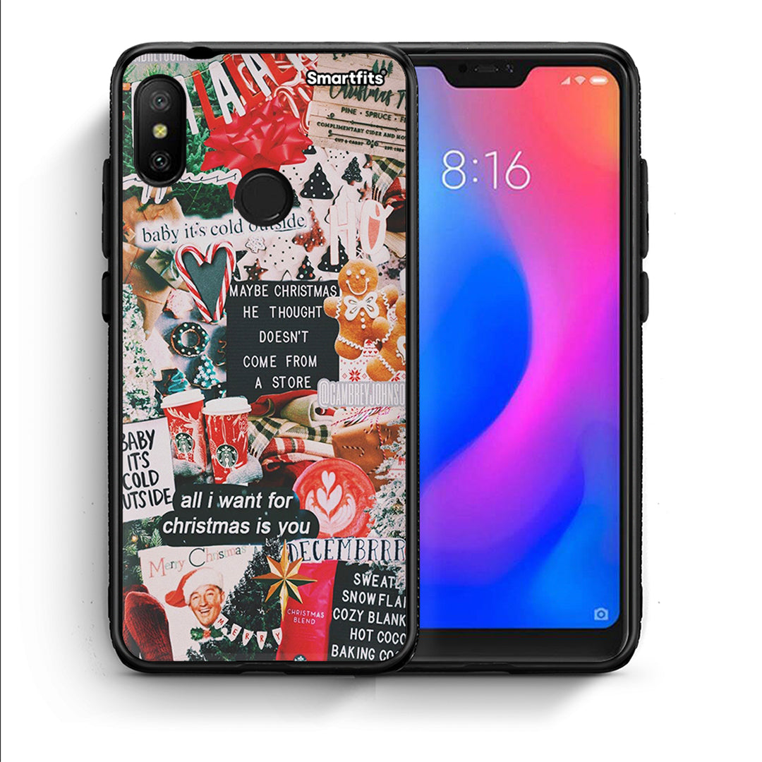 Θήκη Xiaomi Mi A2 Lite Christmas Happiness από τη Smartfits με σχέδιο στο πίσω μέρος και μαύρο περίβλημα | Xiaomi Mi A2 Lite Christmas Happiness case with colorful back and black bezels