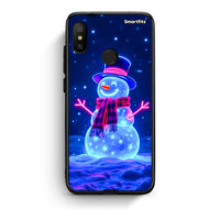 Thumbnail for Xiaomi Mi A2 Lite Christmas Neon Snowman θήκη από τη Smartfits με σχέδιο στο πίσω μέρος και μαύρο περίβλημα | Smartphone case with colorful back and black bezels by Smartfits