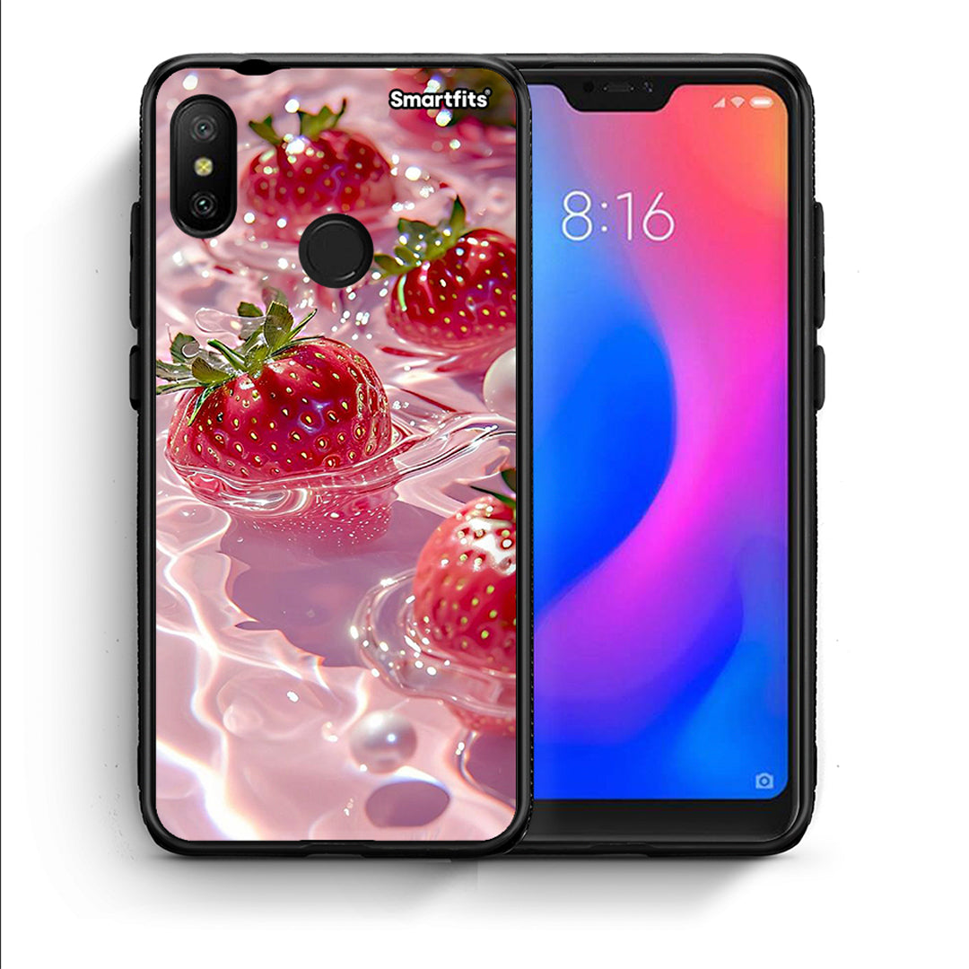 Θήκη Xiaomi Mi A2 Lite Juicy Strawberries από τη Smartfits με σχέδιο στο πίσω μέρος και μαύρο περίβλημα | Xiaomi Mi A2 Lite Juicy Strawberries case with colorful back and black bezels