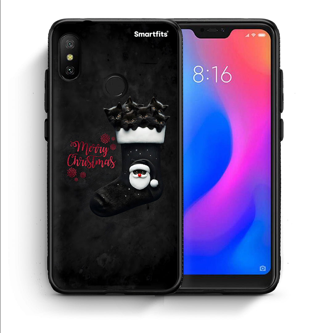 Θήκη Xiaomi Mi A2 Lite Merry Cat Christmas από τη Smartfits με σχέδιο στο πίσω μέρος και μαύρο περίβλημα | Xiaomi Mi A2 Lite Merry Cat Christmas case with colorful back and black bezels