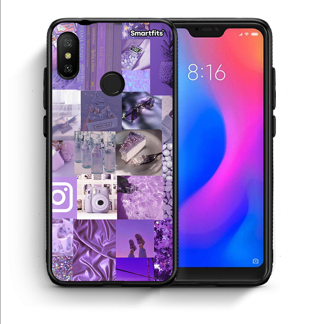 Θήκη Xiaomi Mi A2 Lite Purple Aesthetic Collage από τη Smartfits με σχέδιο στο πίσω μέρος και μαύρο περίβλημα | Xiaomi Mi A2 Lite Purple Aesthetic Collage case with colorful back and black bezels