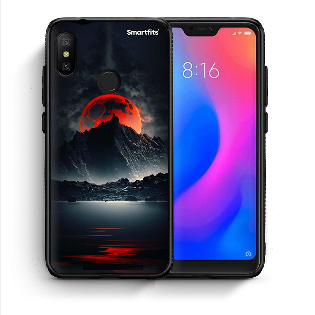 Θήκη Xiaomi Mi A2 Lite Red Full Moon από τη Smartfits με σχέδιο στο πίσω μέρος και μαύρο περίβλημα | Xiaomi Mi A2 Lite Red Full Moon case with colorful back and black bezels