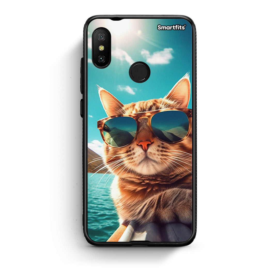 Xiaomi Mi A2 Lite Summer Cat θήκη από τη Smartfits με σχέδιο στο πίσω μέρος και μαύρο περίβλημα | Smartphone case with colorful back and black bezels by Smartfits