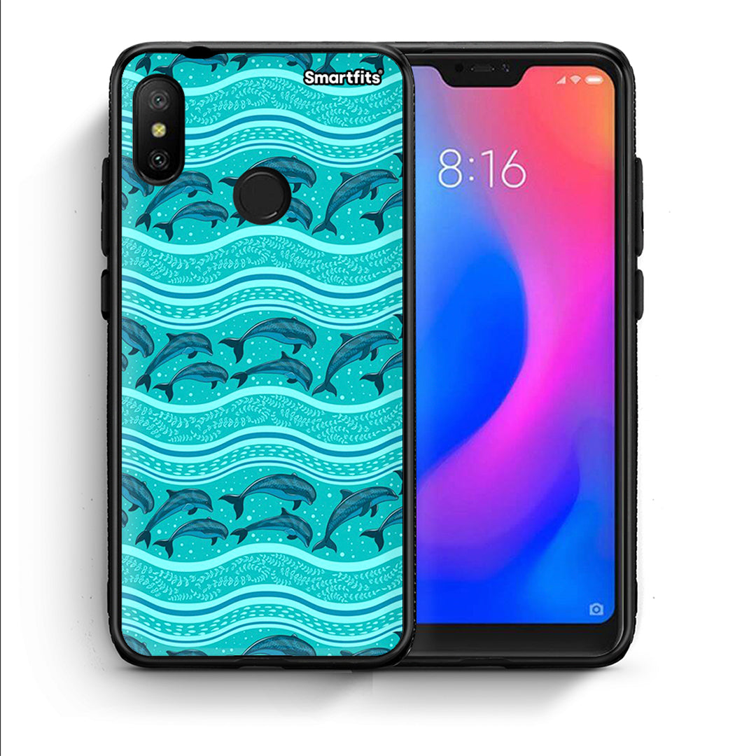 Θήκη Xiaomi Mi A2 Lite Swimming Dolphins από τη Smartfits με σχέδιο στο πίσω μέρος και μαύρο περίβλημα | Xiaomi Mi A2 Lite Swimming Dolphins case with colorful back and black bezels