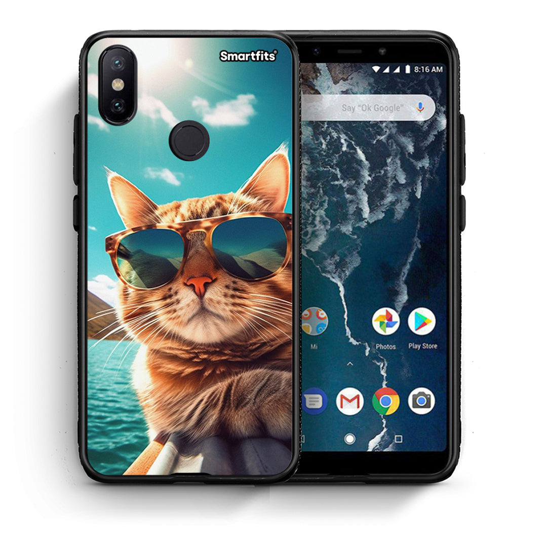 Θήκη Xiaomi Mi A2 Summer Cat από τη Smartfits με σχέδιο στο πίσω μέρος και μαύρο περίβλημα | Xiaomi Mi A2 Summer Cat case with colorful back and black bezels