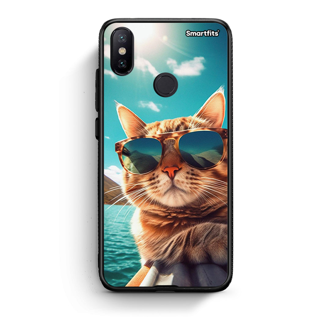 Xiaomi Mi A2 Summer Cat θήκη από τη Smartfits με σχέδιο στο πίσω μέρος και μαύρο περίβλημα | Smartphone case with colorful back and black bezels by Smartfits