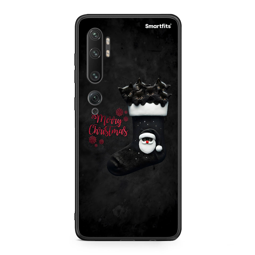 Xiaomi Mi Note 10 Pro Merry Cat Christmas θήκη από τη Smartfits με σχέδιο στο πίσω μέρος και μαύρο περίβλημα | Smartphone case with colorful back and black bezels by Smartfits