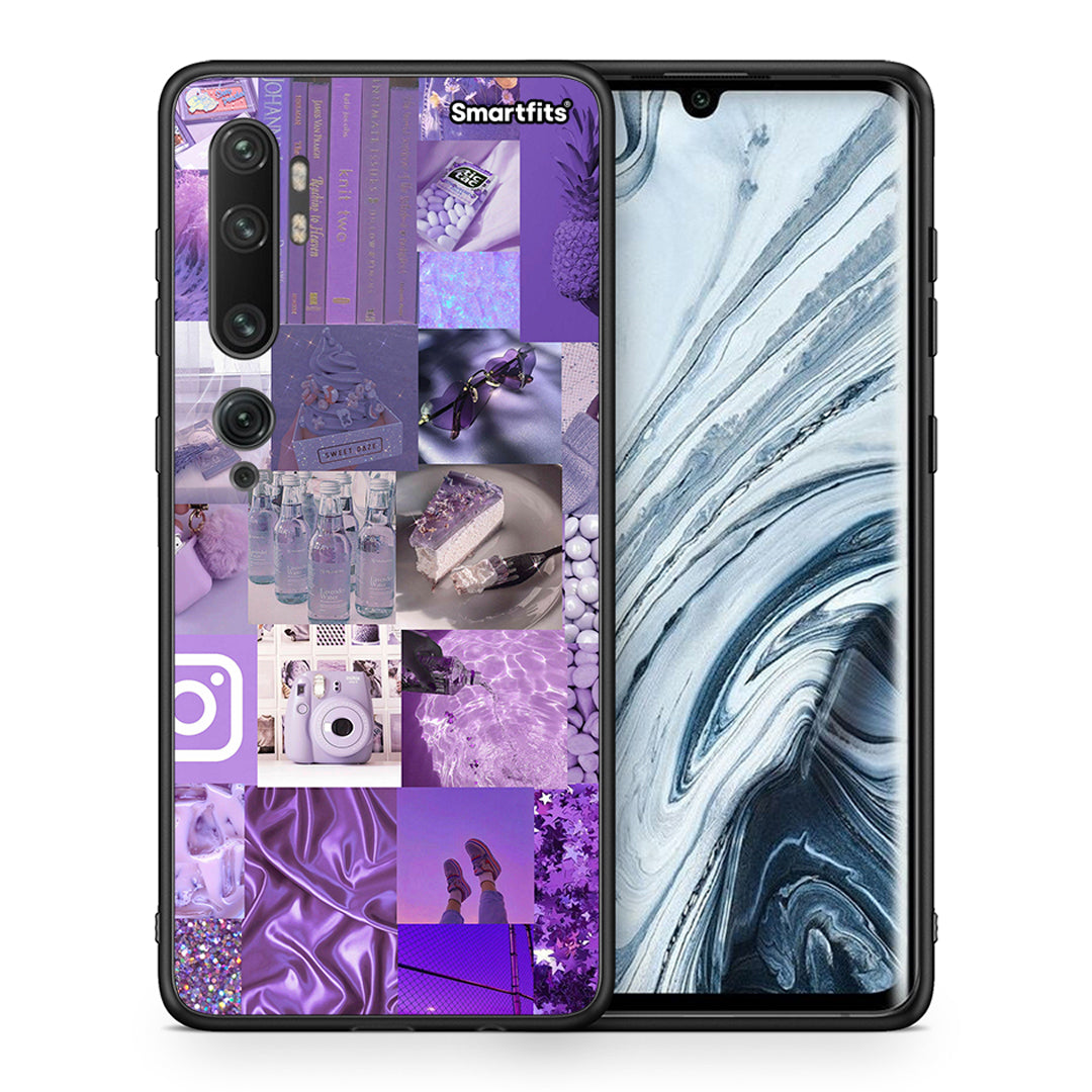 Θήκη Xiaomi Mi Note 10 Pro Purple Aesthetic Collage από τη Smartfits με σχέδιο στο πίσω μέρος και μαύρο περίβλημα | Xiaomi Mi Note 10 Pro Purple Aesthetic Collage case with colorful back and black bezels