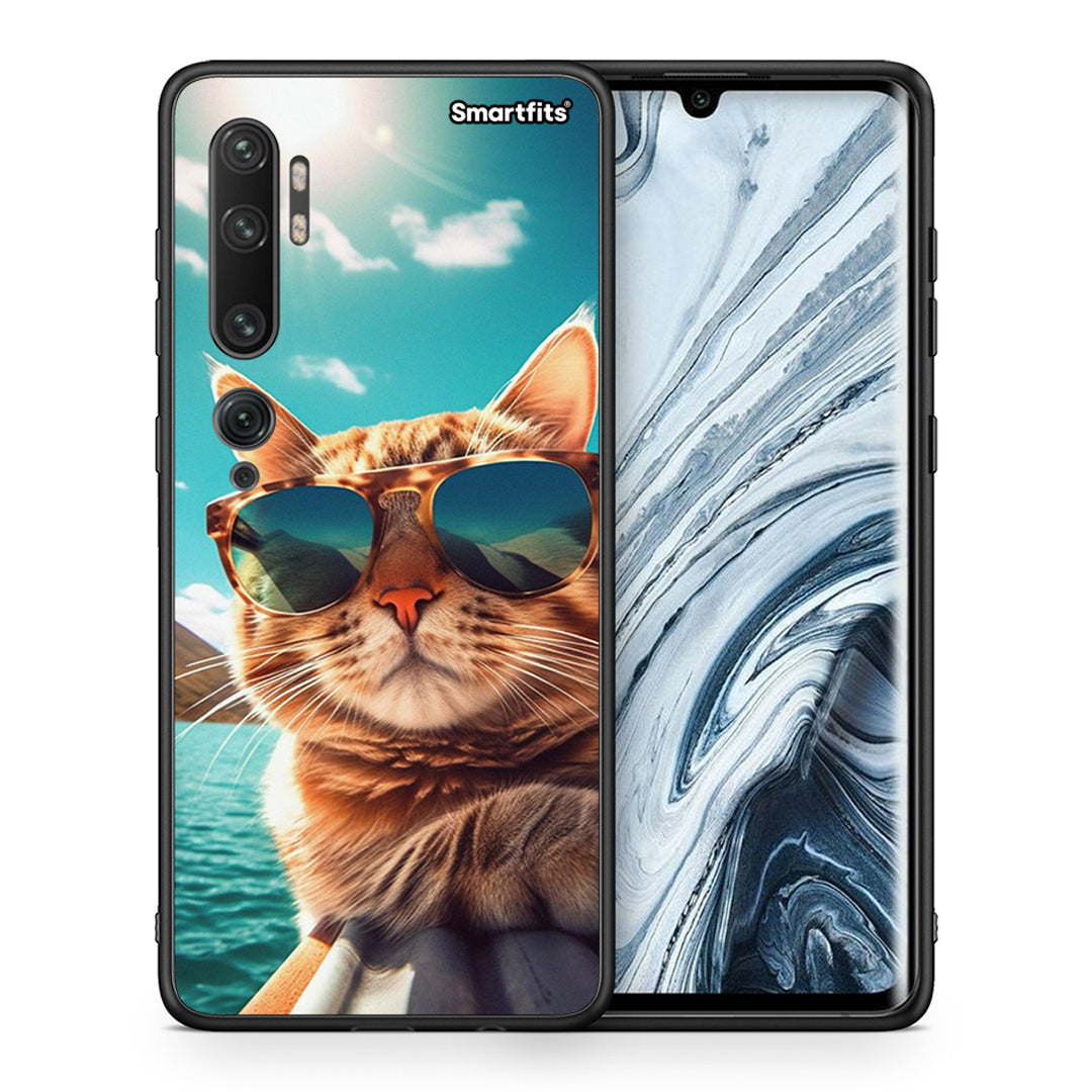 Θήκη Xiaomi Mi Note 10 Pro Summer Cat από τη Smartfits με σχέδιο στο πίσω μέρος και μαύρο περίβλημα | Xiaomi Mi Note 10 Pro Summer Cat case with colorful back and black bezels