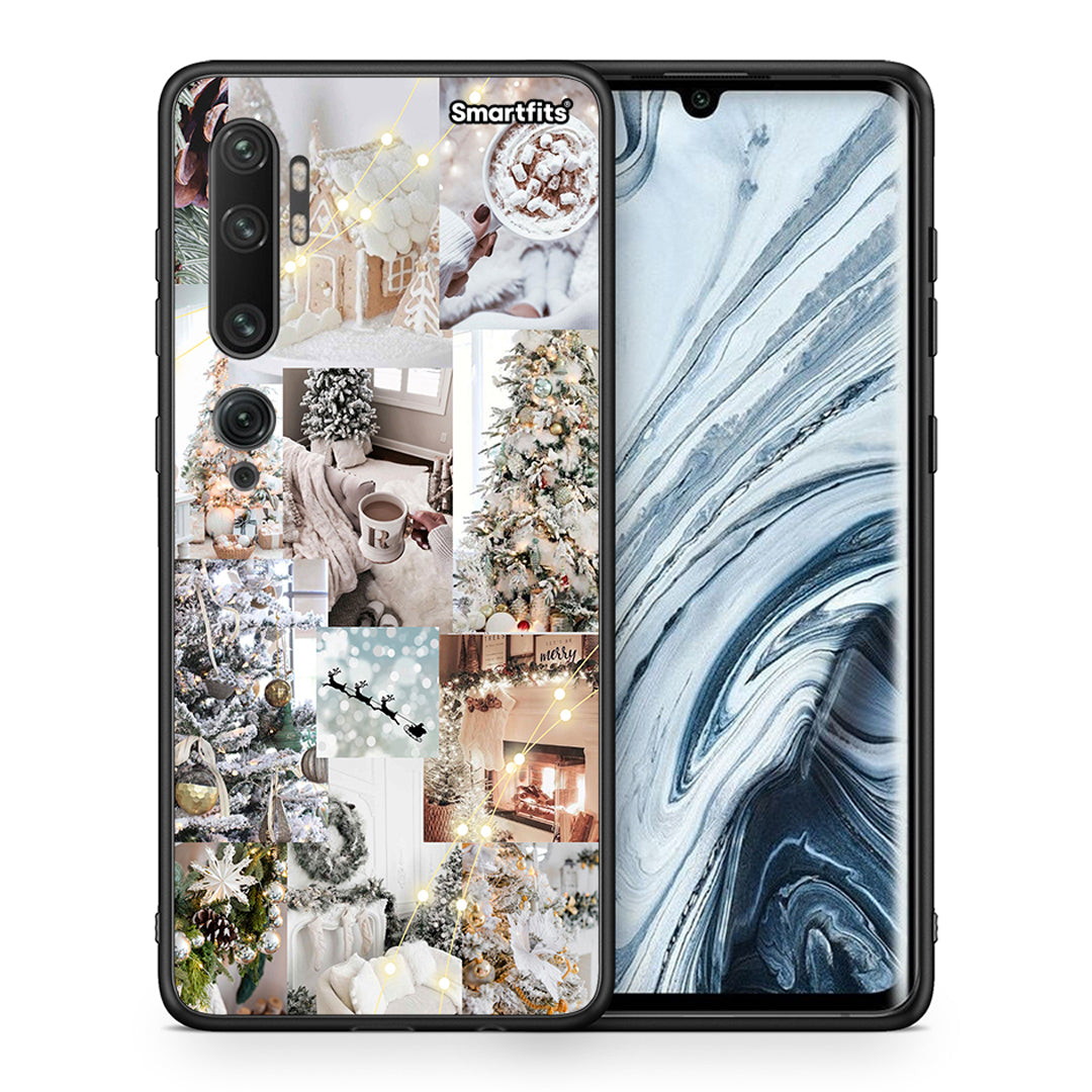 Θήκη Xiaomi Mi Note 10 Pro White Christmas από τη Smartfits με σχέδιο στο πίσω μέρος και μαύρο περίβλημα | Xiaomi Mi Note 10 Pro White Christmas case with colorful back and black bezels