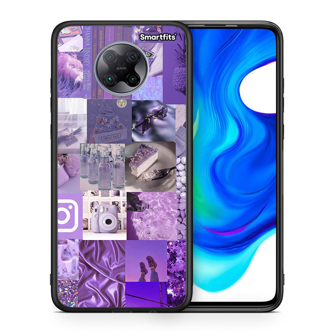 Θήκη Xiaomi Poco F2 Pro Purple Aesthetic Collage από τη Smartfits με σχέδιο στο πίσω μέρος και μαύρο περίβλημα | Xiaomi Poco F2 Pro Purple Aesthetic Collage case with colorful back and black bezels