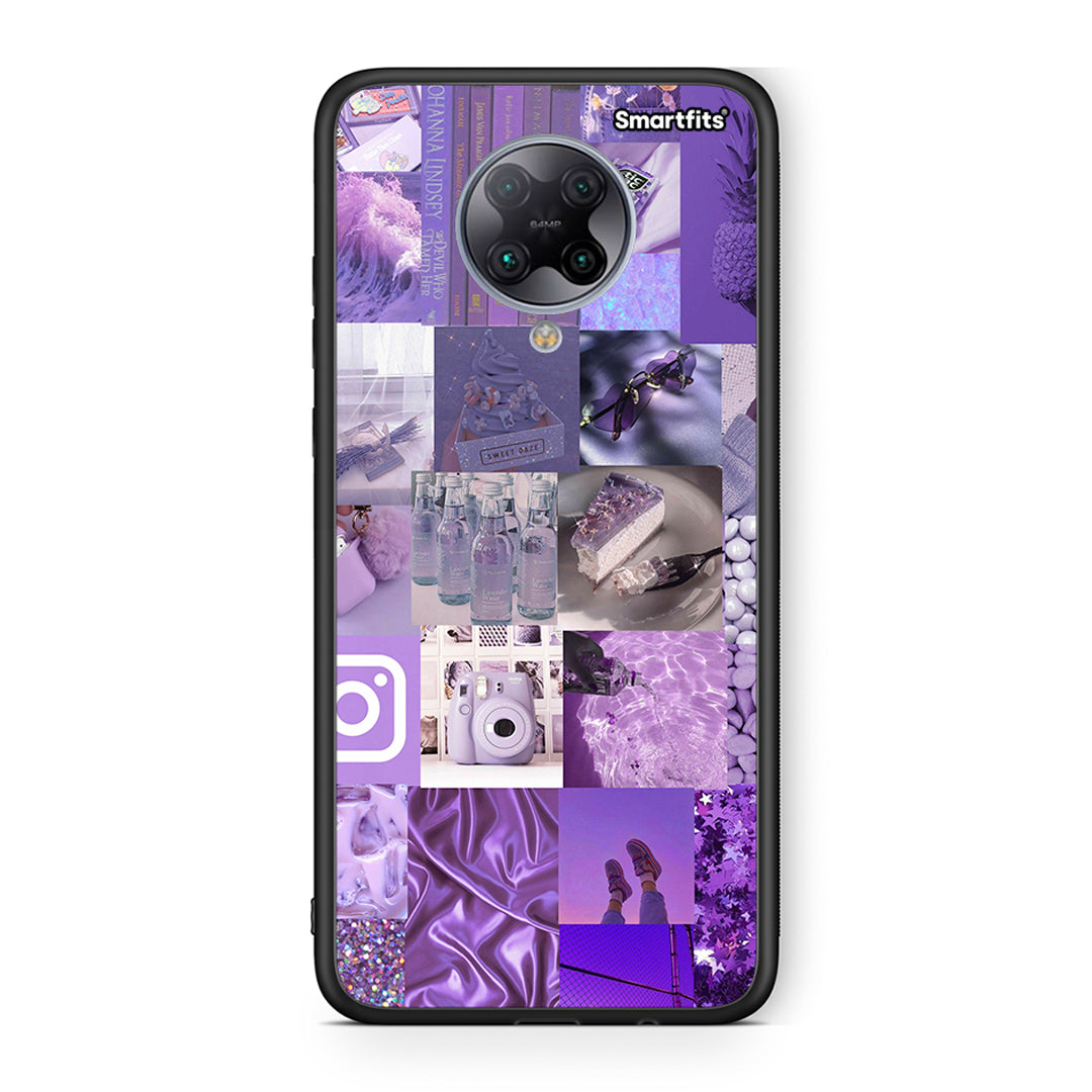 Xiaomi Poco F2 Pro Purple Aesthetic Collage θήκη από τη Smartfits με σχέδιο στο πίσω μέρος και μαύρο περίβλημα | Smartphone case with colorful back and black bezels by Smartfits