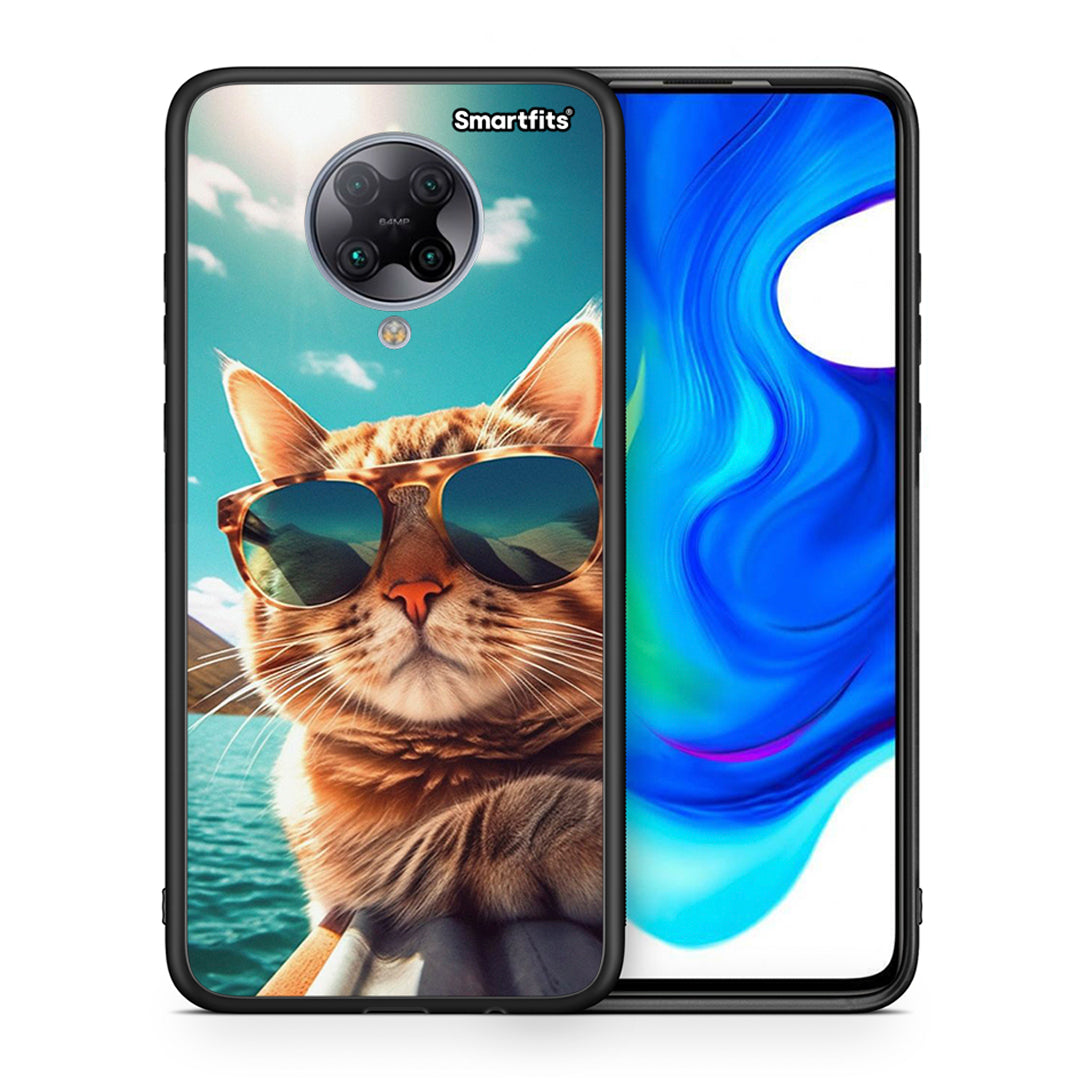 Θήκη Xiaomi Poco F2 Pro Summer Cat από τη Smartfits με σχέδιο στο πίσω μέρος και μαύρο περίβλημα | Xiaomi Poco F2 Pro Summer Cat case with colorful back and black bezels