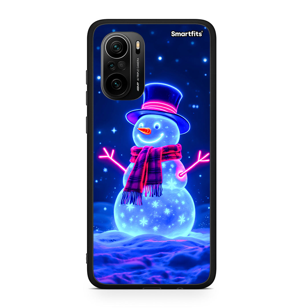 Xiaomi Mi 11i Christmas Neon Snowman θήκη από τη Smartfits με σχέδιο στο πίσω μέρος και μαύρο περίβλημα | Smartphone case with colorful back and black bezels by Smartfits