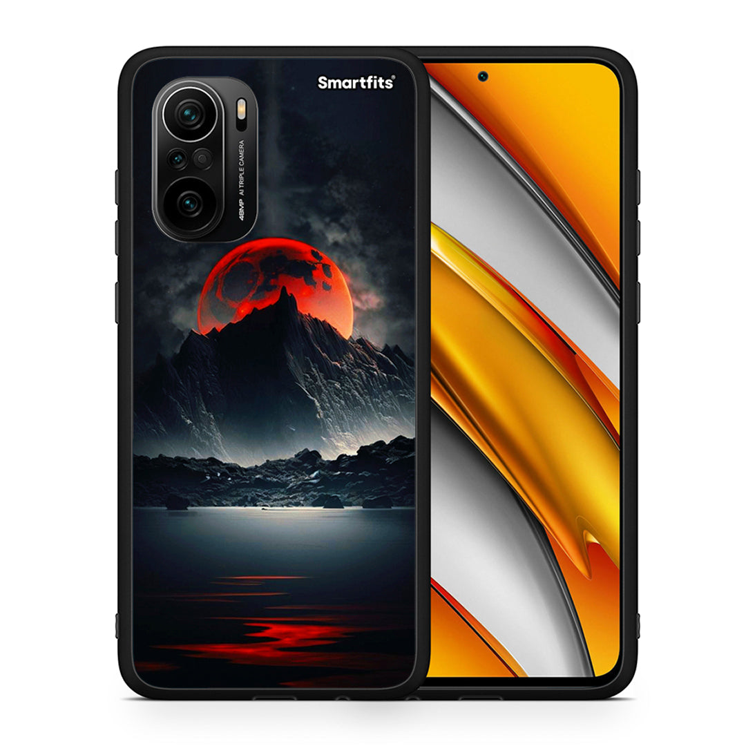 Θήκη Xiaomi Poco F3 Red Full Moon από τη Smartfits με σχέδιο στο πίσω μέρος και μαύρο περίβλημα | Xiaomi Poco F3 Red Full Moon case with colorful back and black bezels