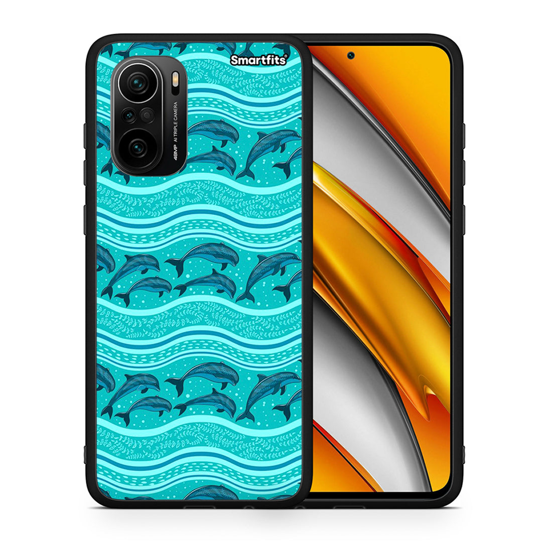 Θήκη Xiaomi Mi 11i Swimming Dolphins από τη Smartfits με σχέδιο στο πίσω μέρος και μαύρο περίβλημα | Xiaomi Mi 11i Swimming Dolphins case with colorful back and black bezels