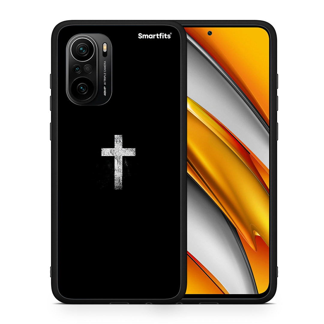 Θήκη Xiaomi Poco F3 White Cross από τη Smartfits με σχέδιο στο πίσω μέρος και μαύρο περίβλημα | Xiaomi Poco F3 White Cross case with colorful back and black bezels