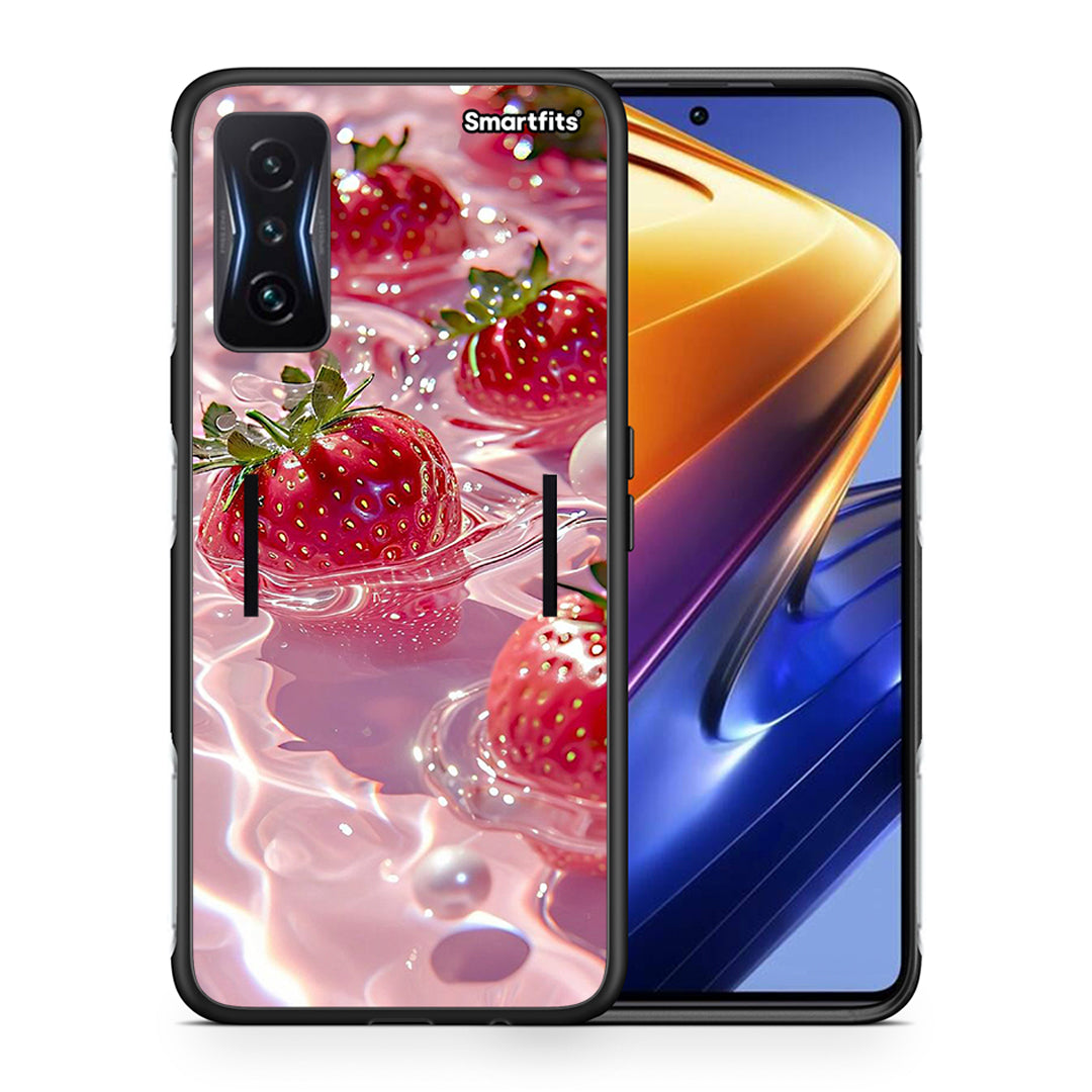 Θήκη Xiaomi Poco F4 GT Juicy Strawberries από τη Smartfits με σχέδιο στο πίσω μέρος και μαύρο περίβλημα | Xiaomi Poco F4 GT Juicy Strawberries case with colorful back and black bezels