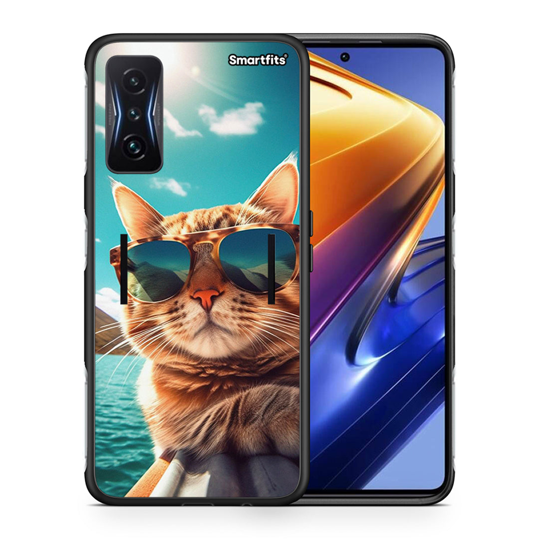 Θήκη Xiaomi Poco F4 GT Summer Cat από τη Smartfits με σχέδιο στο πίσω μέρος και μαύρο περίβλημα | Xiaomi Poco F4 GT Summer Cat case with colorful back and black bezels