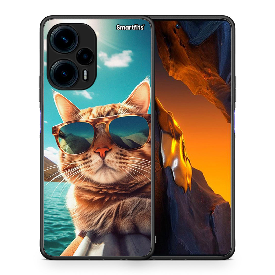 Θήκη Xiaomi Poco F5 5G Summer Cat από τη Smartfits με σχέδιο στο πίσω μέρος και μαύρο περίβλημα | Xiaomi Poco F5 5G Summer Cat Case with Colorful Back and Black Bezels