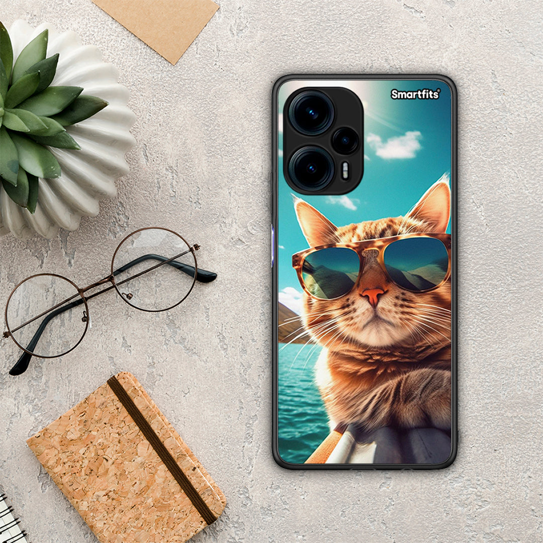 Θήκη Xiaomi Poco F5 5G Summer Cat από τη Smartfits με σχέδιο στο πίσω μέρος και μαύρο περίβλημα | Xiaomi Poco F5 5G Summer Cat Case with Colorful Back and Black Bezels